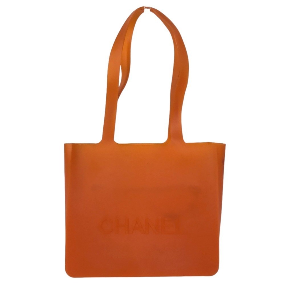 CHANEL logo beach bag, shoulder tote rubber, women's, orange.